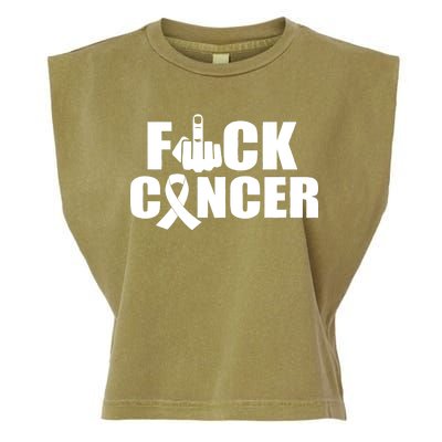 Fuck Cancer Ribbon Middle Finger Garment-Dyed Women's Muscle Tee