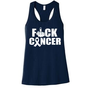 Fuck Cancer Ribbon Middle Finger Women's Racerback Tank