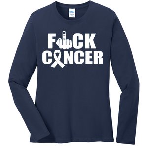 Fuck Cancer Ribbon Middle Finger Ladies Long Sleeve Shirt