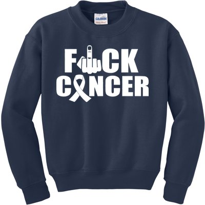 Fuck Cancer Ribbon Middle Finger Kids Sweatshirt