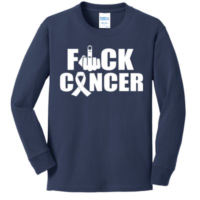 Fuck Cancer Ribbon Middle Finger Kids Long Sleeve Shirt