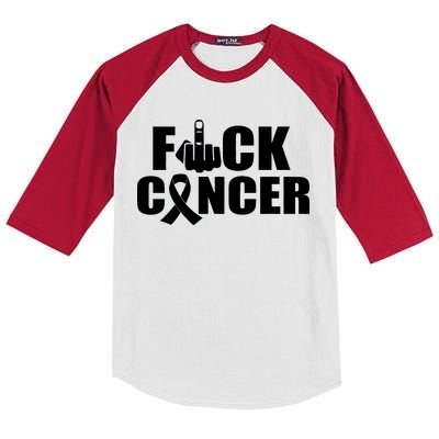 Fuck Cancer Ribbon Middle Finger Kids Colorblock Raglan Jersey