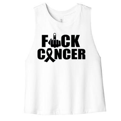 Fuck Cancer Ribbon Middle Finger Women's Racerback Cropped Tank