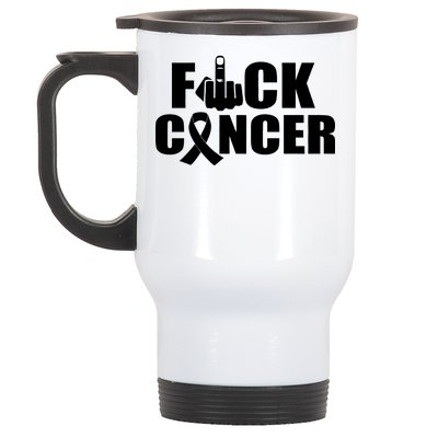 Fuck Cancer Ribbon Middle Finger Stainless Steel Travel Mug