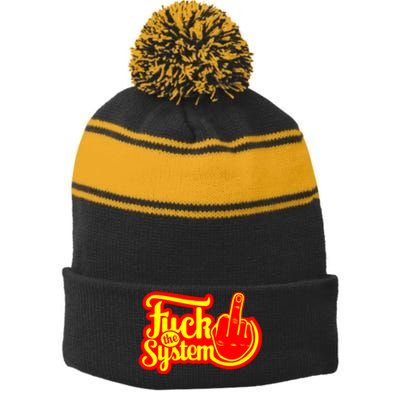 Fuck The System Stripe Pom Pom Beanie