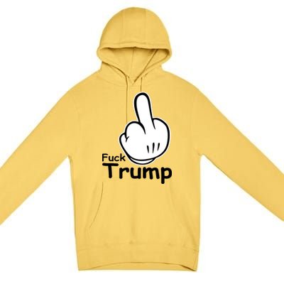 Fuck Trump Cartoon Middle Finger Resist Anti Trump Premium Pullover Hoodie