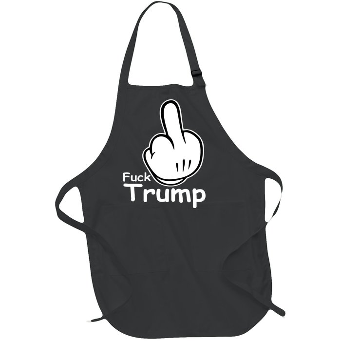 Fuck Trump Cartoon Middle Finger Resist Anti Trump Full-Length Apron With Pockets