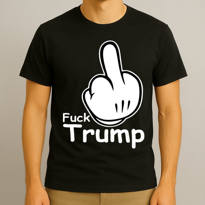 Fuck Trump Cartoon Middle Finger Resist Anti Trump T-Shirt