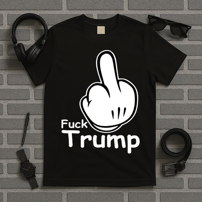 Fuck Trump Cartoon Middle Finger Resist Anti Trump T-Shirt