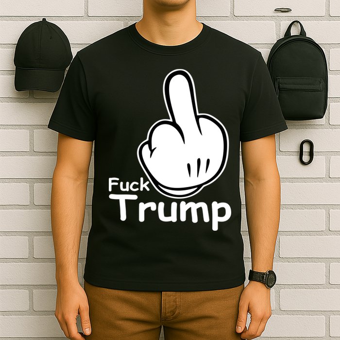 Fuck Trump Cartoon Middle Finger Resist Anti Trump T-Shirt
