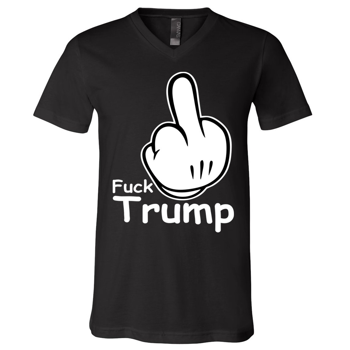 Fuck Trump Cartoon Middle Finger Resist Anti Trump V-Neck T-Shirt