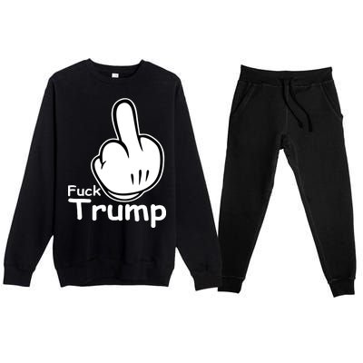 Fuck Trump Cartoon Middle Finger Resist Anti Trump Premium Crewneck Sweatsuit Set