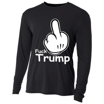 Fuck Trump Cartoon Middle Finger Resist Anti Trump Cooling Performance Long Sleeve Crew