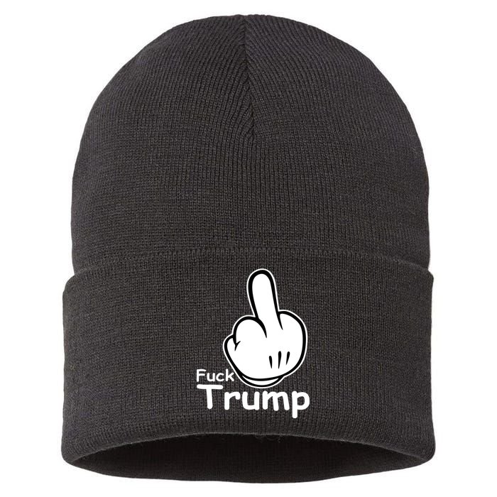 Fuck Trump Cartoon Middle Finger Resist Anti Trump Sustainable Knit Beanie