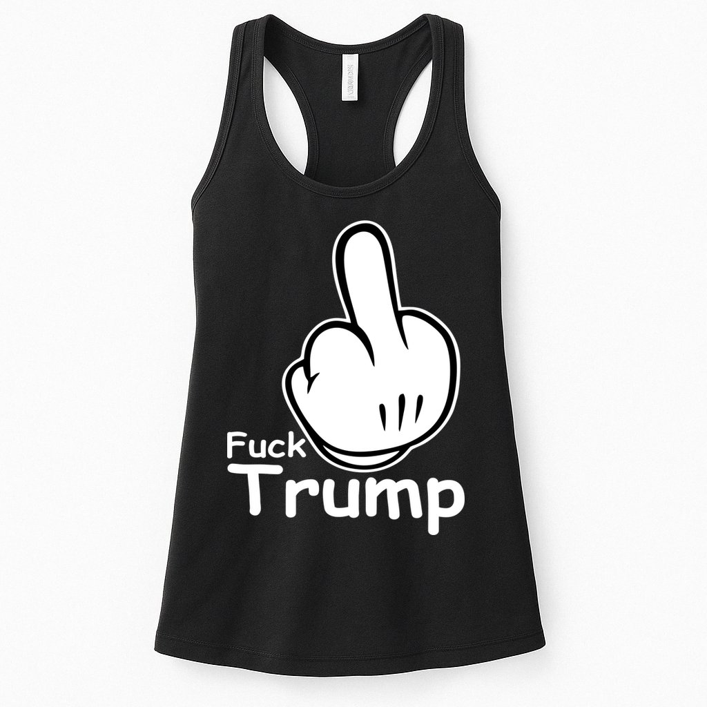 Fuck Trump Cartoon Middle Finger Resist Anti Trump Womens Tank Top
