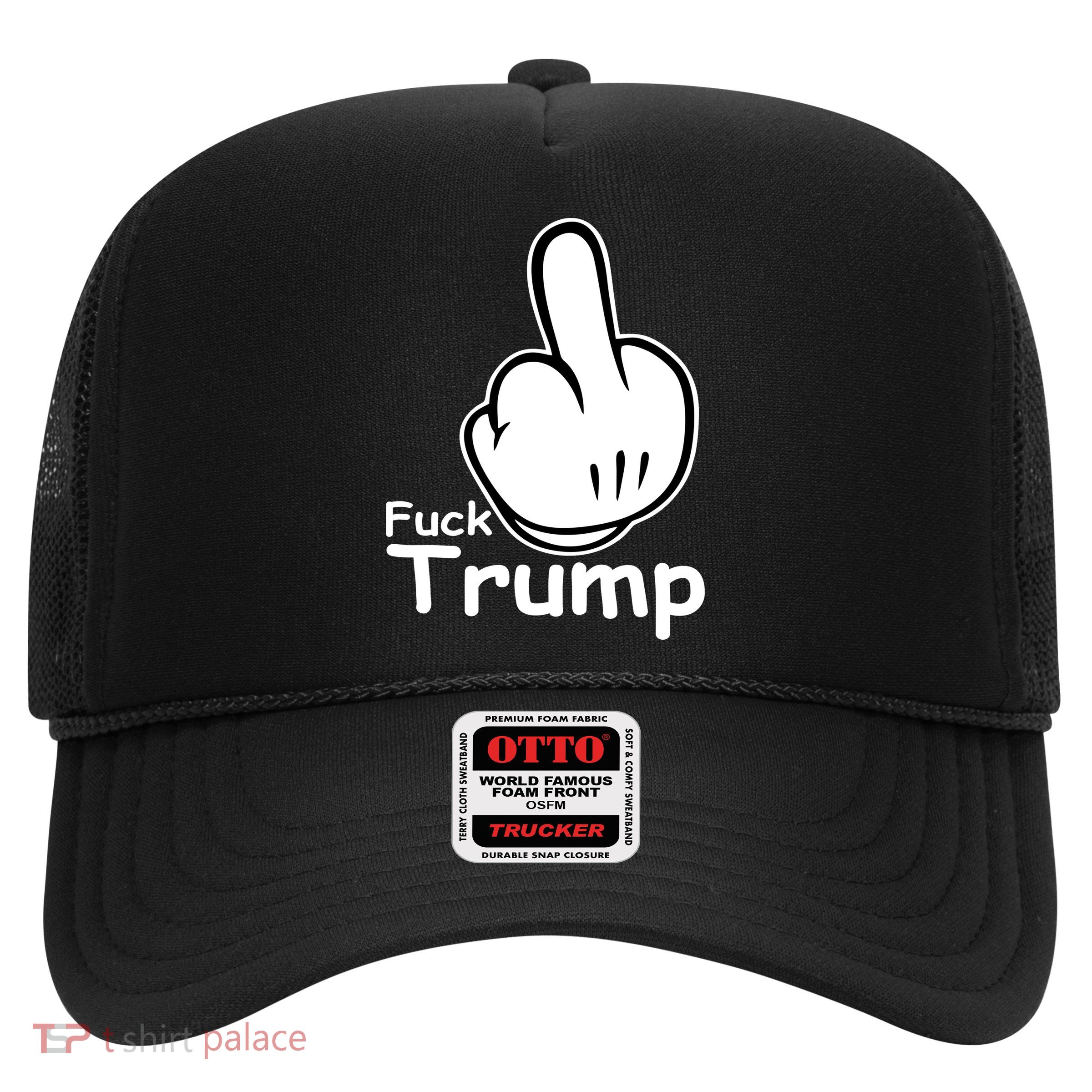Fuck Trump Cartoon Middle Finger Resist Anti Trump Trucker Hat