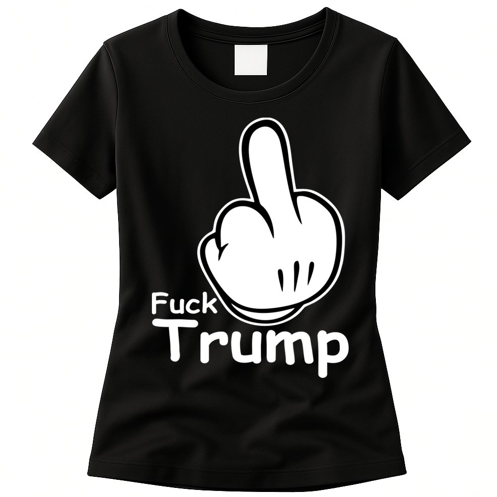 Fuck Trump Cartoon Middle Finger Resist Anti Trump Womens T-Shirt