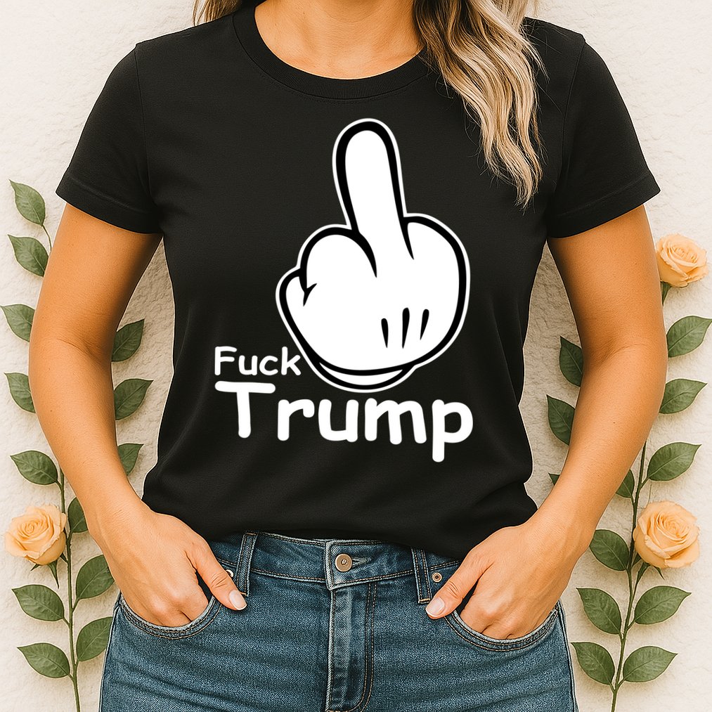 Fuck Trump Cartoon Middle Finger Resist Anti Trump Womens T-Shirt