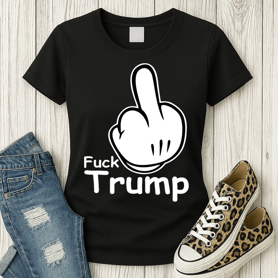 Fuck Trump Cartoon Middle Finger Resist Anti Trump Womens T-Shirt