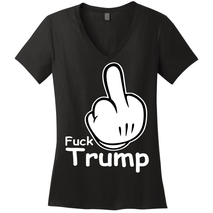 Fuck Trump Cartoon Middle Finger Resist Anti Trump Women's V-Neck T-Shirt