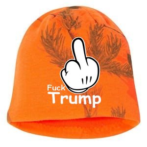 Fuck Trump Cartoon Middle Finger Resist Anti Trump Kati - Camo Knit Beanie