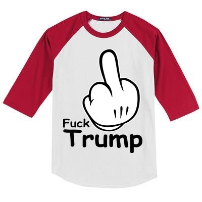 Fuck Trump Cartoon Middle Finger Resist Anti Trump Kids Colorblock Raglan Jersey