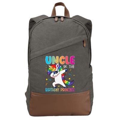 Funny Unicorn Dabbing Uncle Of The Birthday Princess Girl Cotton Canvas Backpack