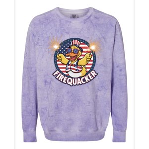 Firequacker Usa Duck Firework 4th Of July Colorblast Crewneck Sweatshirt