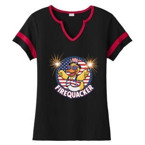 Firequacker Usa Duck Firework 4th Of July Ladies Halftime Notch Neck Tee