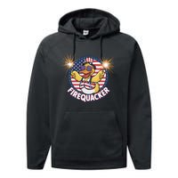 Firequacker Usa Duck Firework 4th Of July Performance Fleece Hoodie