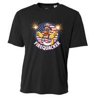 Firequacker Usa Duck Firework 4th Of July Cooling Performance Crew T-Shirt