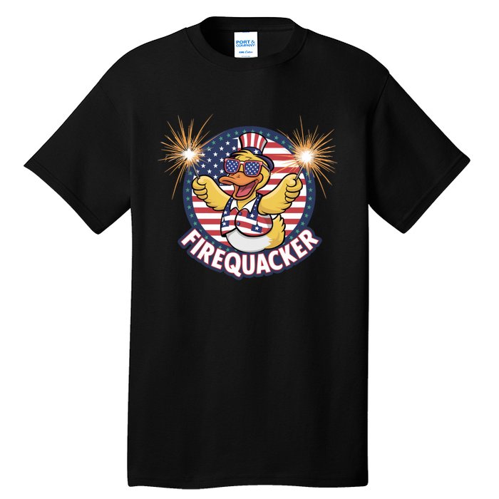 Firequacker Usa Duck Firework 4th Of July Tall T-Shirt