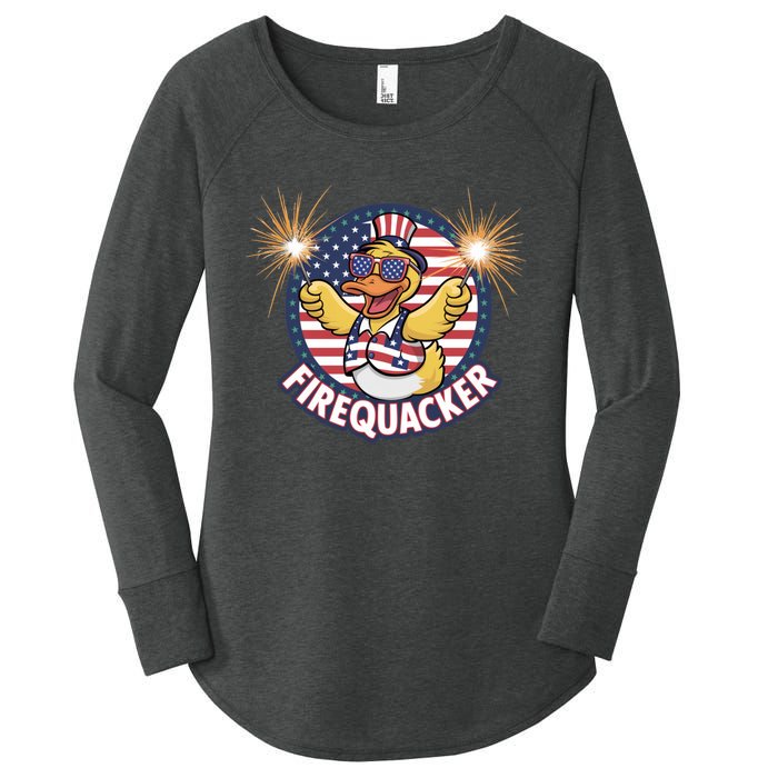 Firequacker Usa Duck Firework 4th Of July Women's Perfect Tri Tunic Long Sleeve Shirt