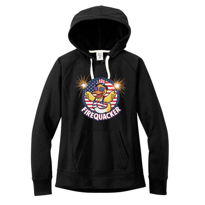 Firequacker Usa Duck Firework 4th Of July Women's Fleece Hoodie