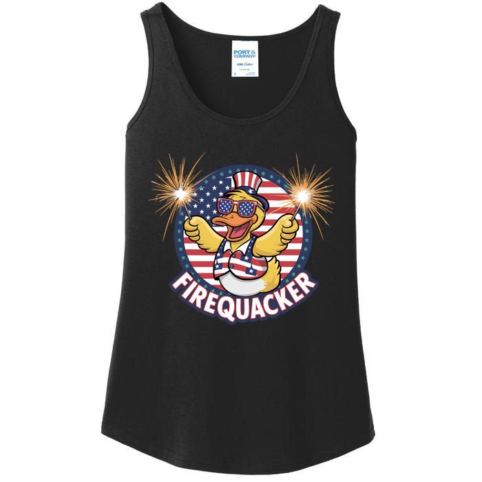 Firequacker Usa Duck Firework 4th Of July Ladies Essential Tank