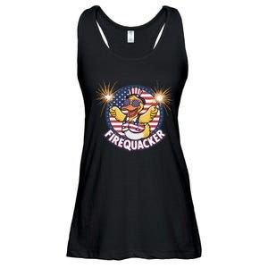 Firequacker Usa Duck Firework 4th Of July Ladies Essential Flowy Tank