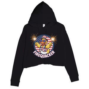 Firequacker Usa Duck Firework 4th Of July Crop Fleece Hoodie