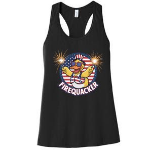 Firequacker Usa Duck Firework 4th Of July Women's Racerback Tank