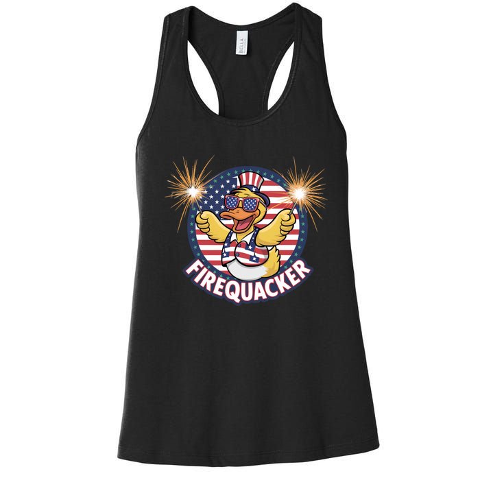 Firequacker Usa Duck Firework 4th Of July Women's Racerback Tank