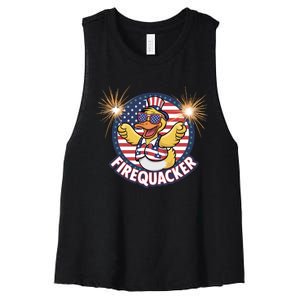 Firequacker Usa Duck Firework 4th Of July Women's Racerback Cropped Tank