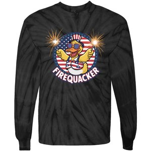 Firequacker Usa Duck Firework 4th Of July Tie-Dye Long Sleeve Shirt