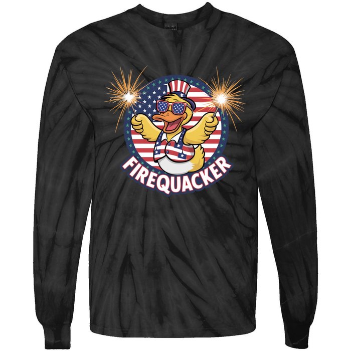 Firequacker Usa Duck Firework 4th Of July Tie-Dye Long Sleeve Shirt