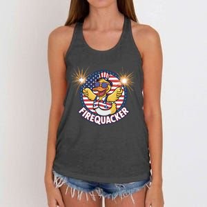 Firequacker Usa Duck Firework 4th Of July Women's Knotted Racerback Tank