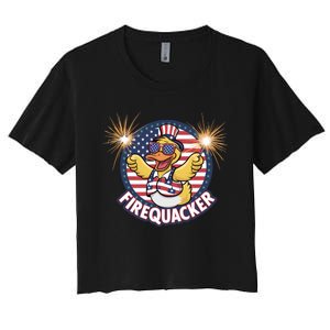 Firequacker Usa Duck Firework 4th Of July Women's Crop Top Tee