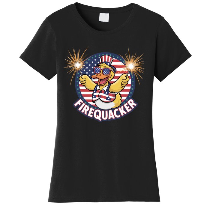 Firequacker Usa Duck Firework 4th Of July Women's T-Shirt