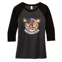 Firequacker Usa Duck Firework 4th Of July Women's Tri-Blend 3/4-Sleeve Raglan Shirt