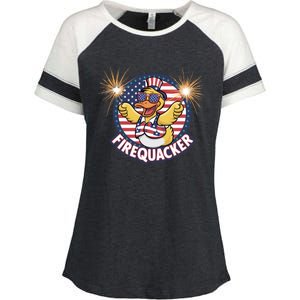 Firequacker Usa Duck Firework 4th Of July Enza Ladies Jersey Colorblock Tee