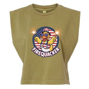 Firequacker Usa Duck Firework 4th Of July Garment-Dyed Women's Muscle Tee