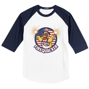 Firequacker Usa Duck Firework 4th Of July Baseball Sleeve Shirt