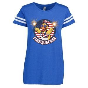 Firequacker Usa Duck Firework 4th Of July Enza Ladies Jersey Football T-Shirt